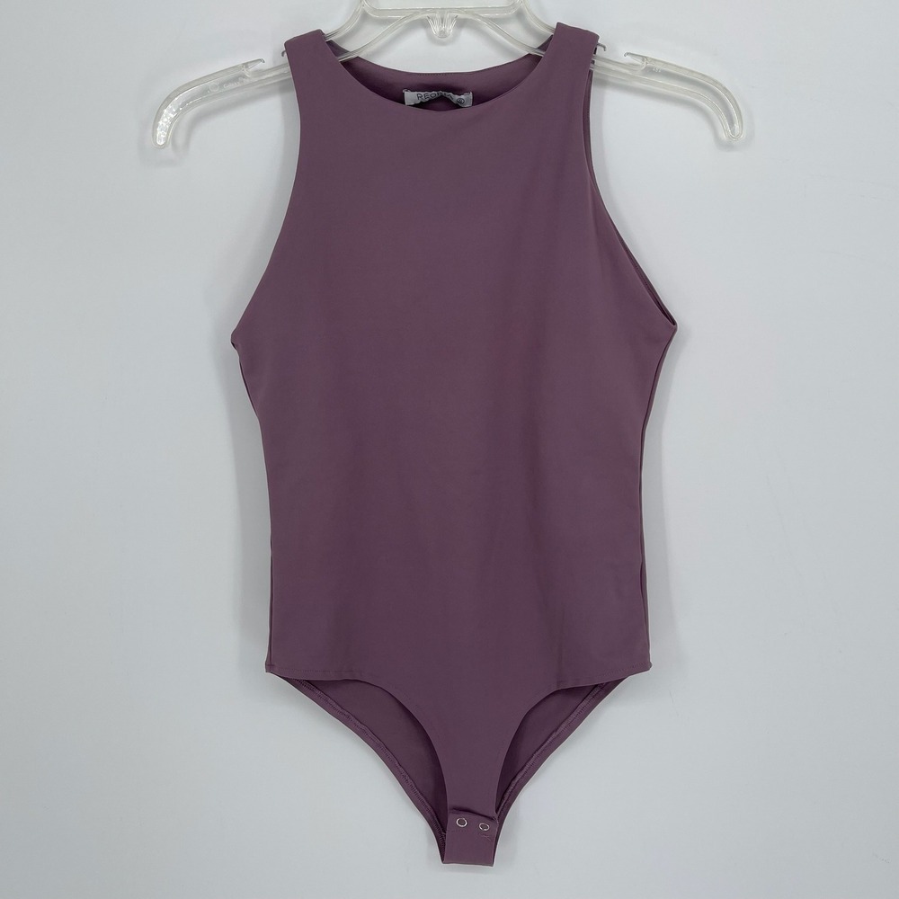 REORIA Women's Mauve High Neck Racerback Snap Sleeveless Thong Bodysuit Size S